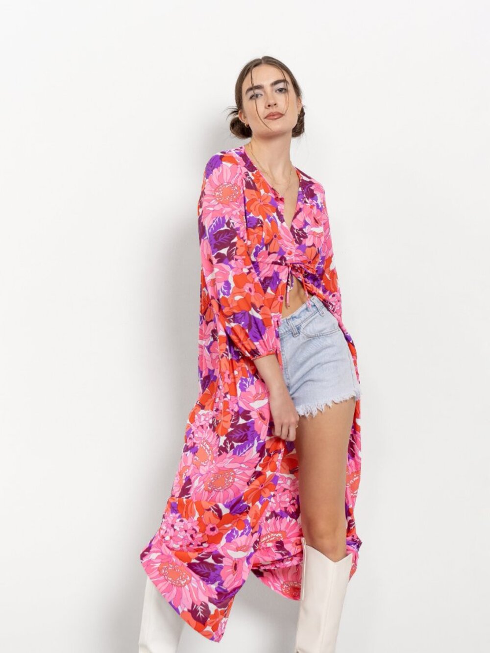 70s Floral Maxi Dress, Pink Nylon House Coat, Small/Medium